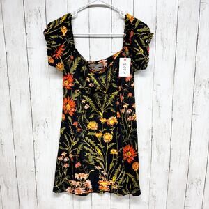 Urban Outfitters Dress Women Size Medium Black Ella Floral Print‎ Bodycon Mini